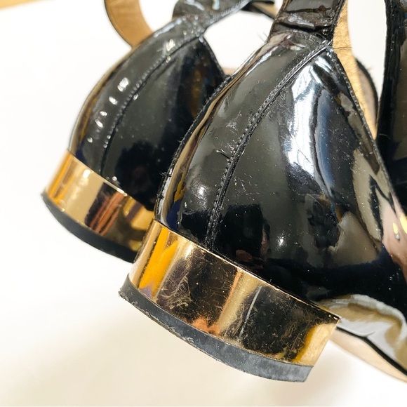 Barbara BUI black and gold patent leather buckle ankle flats - Picture 9 of 11